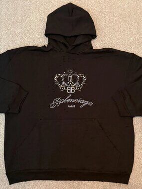 Balenciaga Distressed BB Motel Large Fit Hoodie faded black sz 2 / S